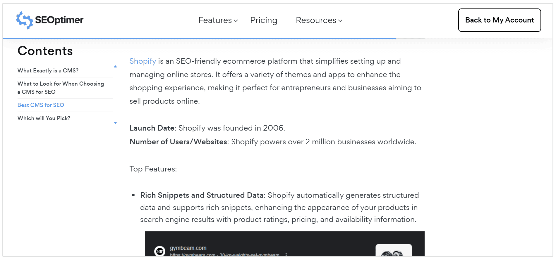 Enlace SEOptimer a Shopify